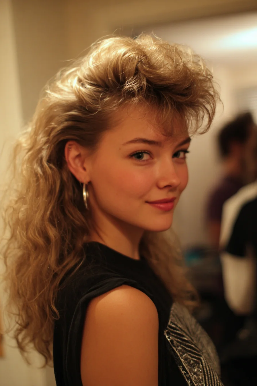 Retro Voluminous Half-Up with Teased Bangs and Waves