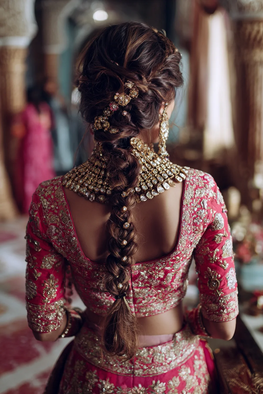 Romantic Braided Bridal Look with Jewel Accents
