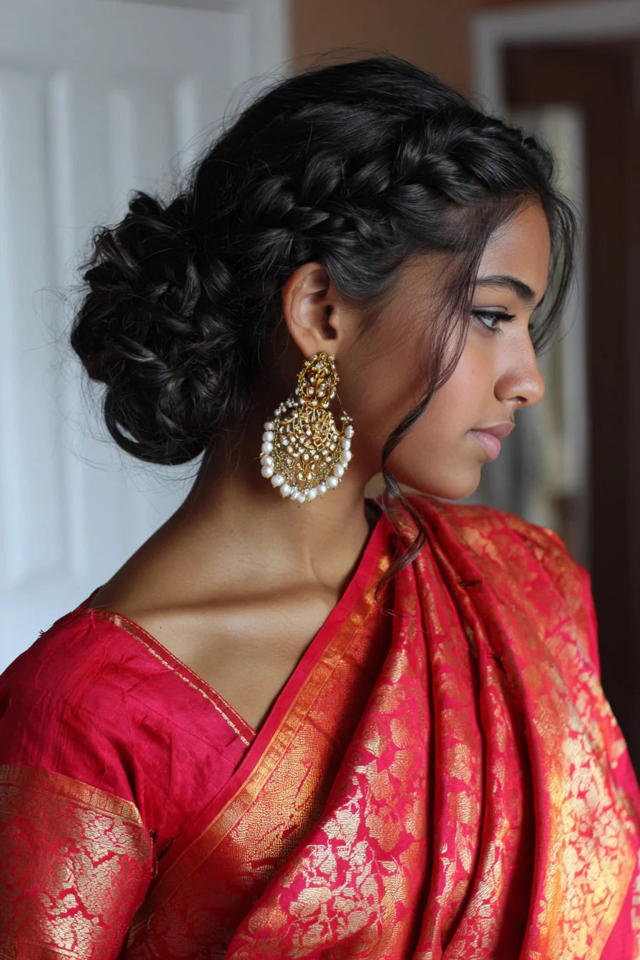 Romantic Braided Low Bun with Soft Face-Framing Tendrils