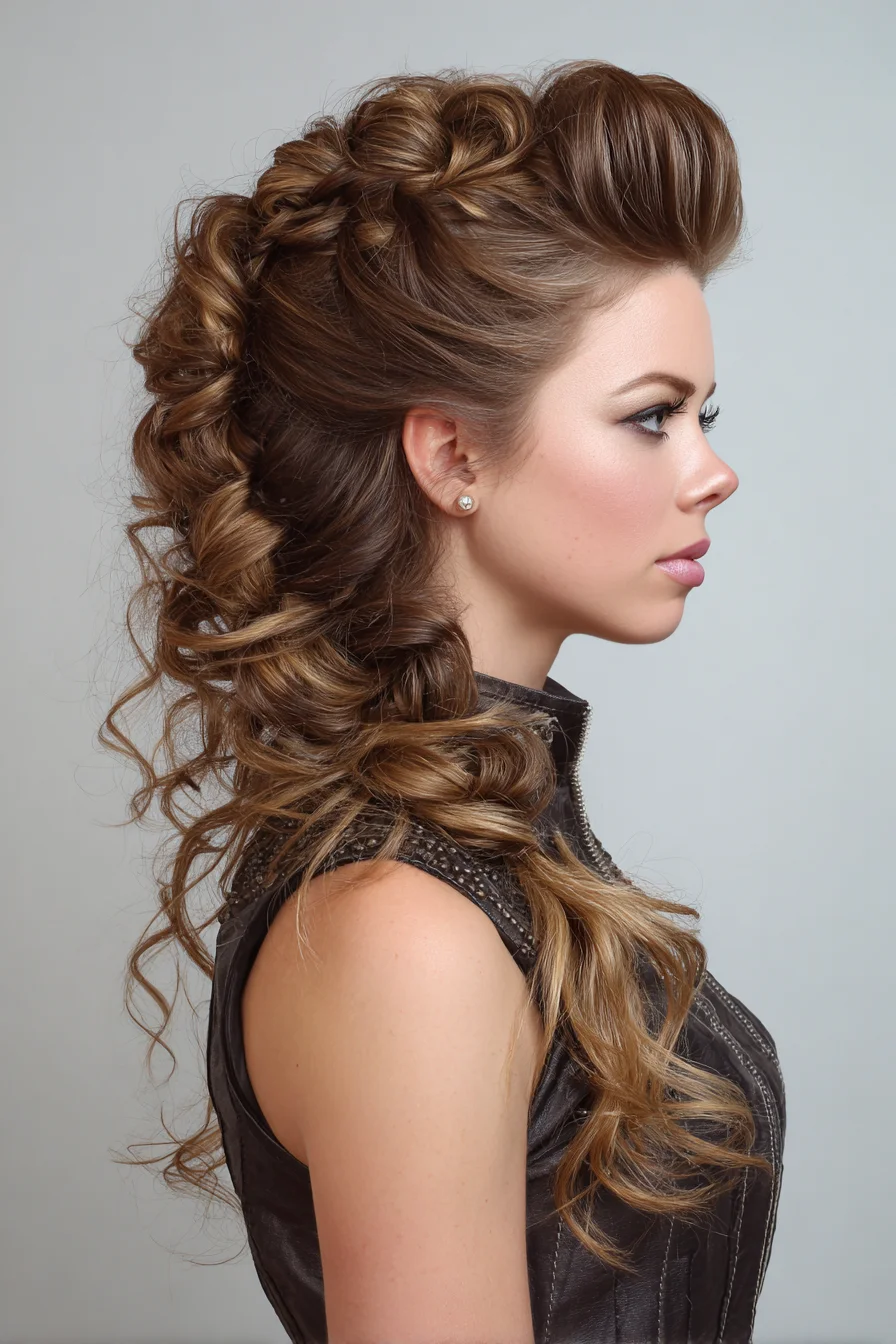 Romantic Braided Mohawk with a Soft Pompadour Top