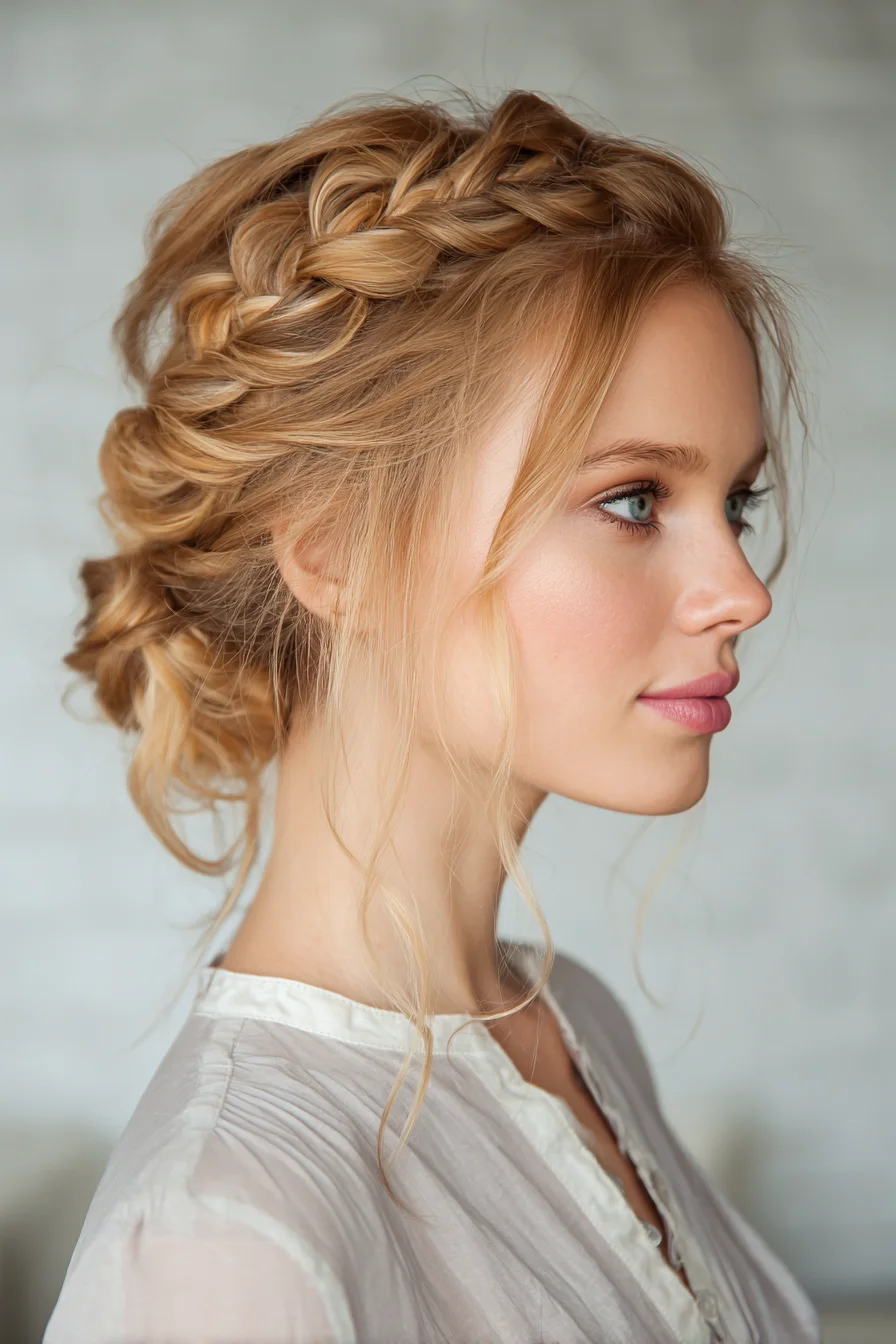 Romantic Braided Updo with Face-Framing Tendrils