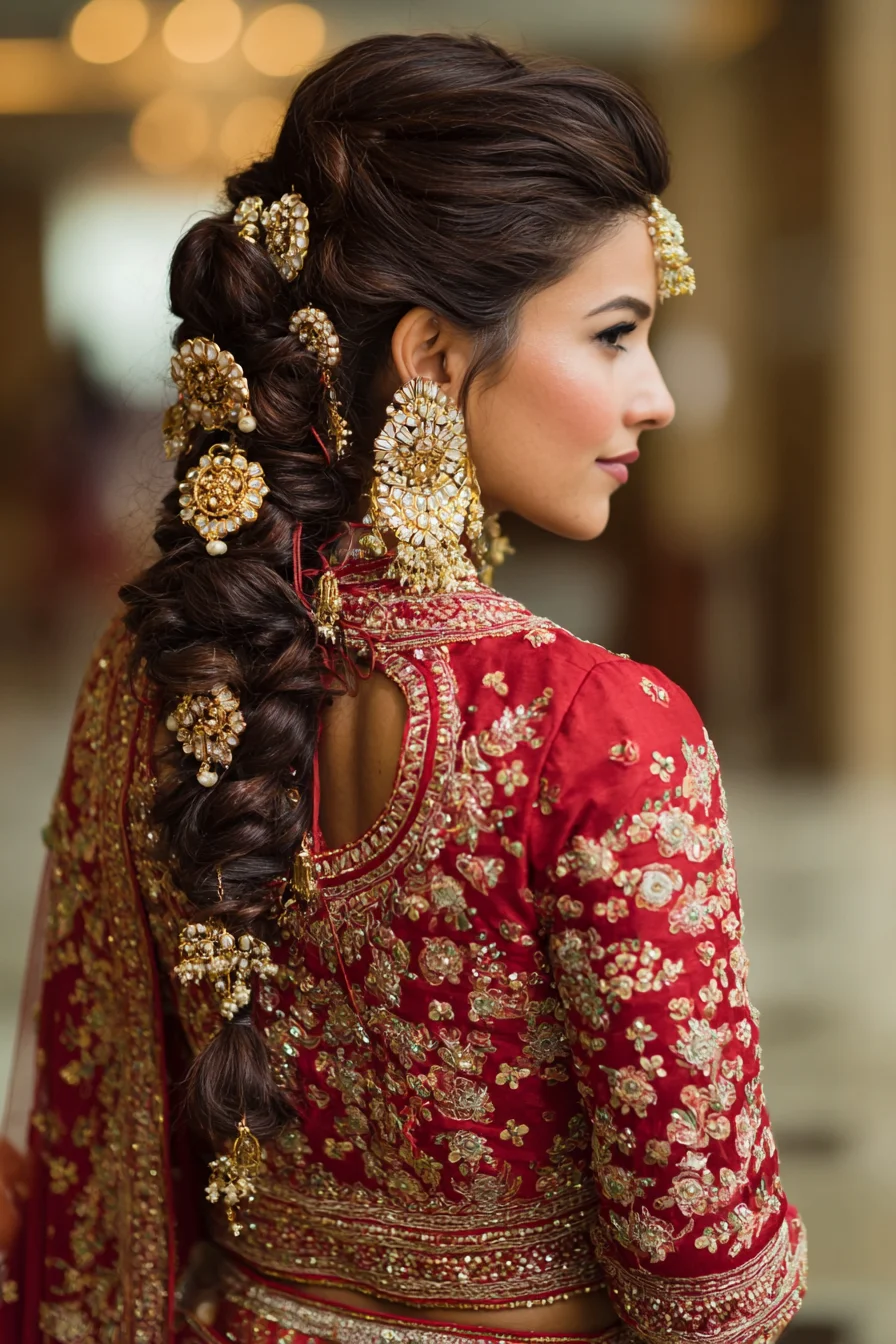 Romantic Bridal Braid with Gold Jewelry Accents