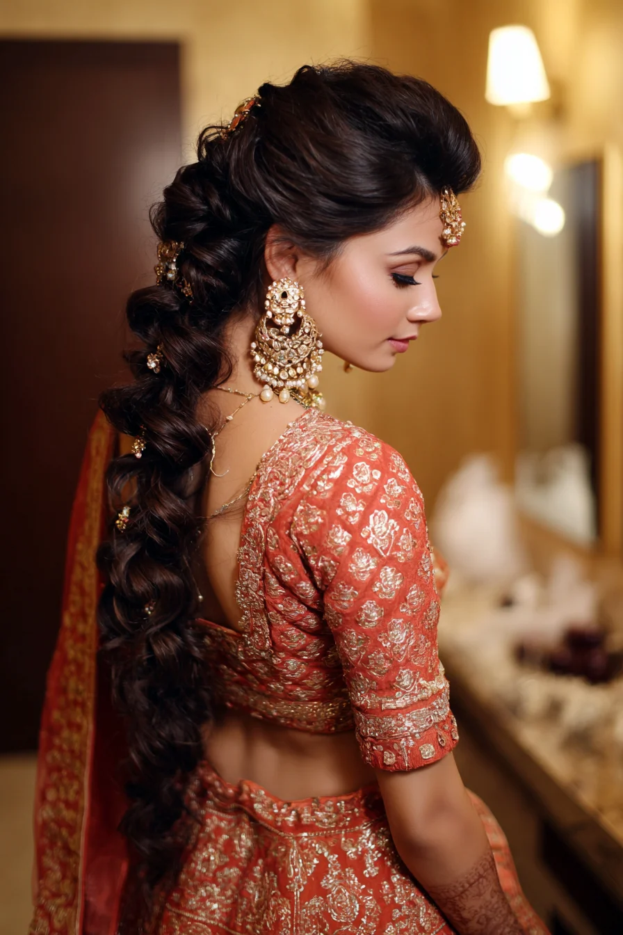 Romantic Bridal Bubble Braid Adorned with Jewelry