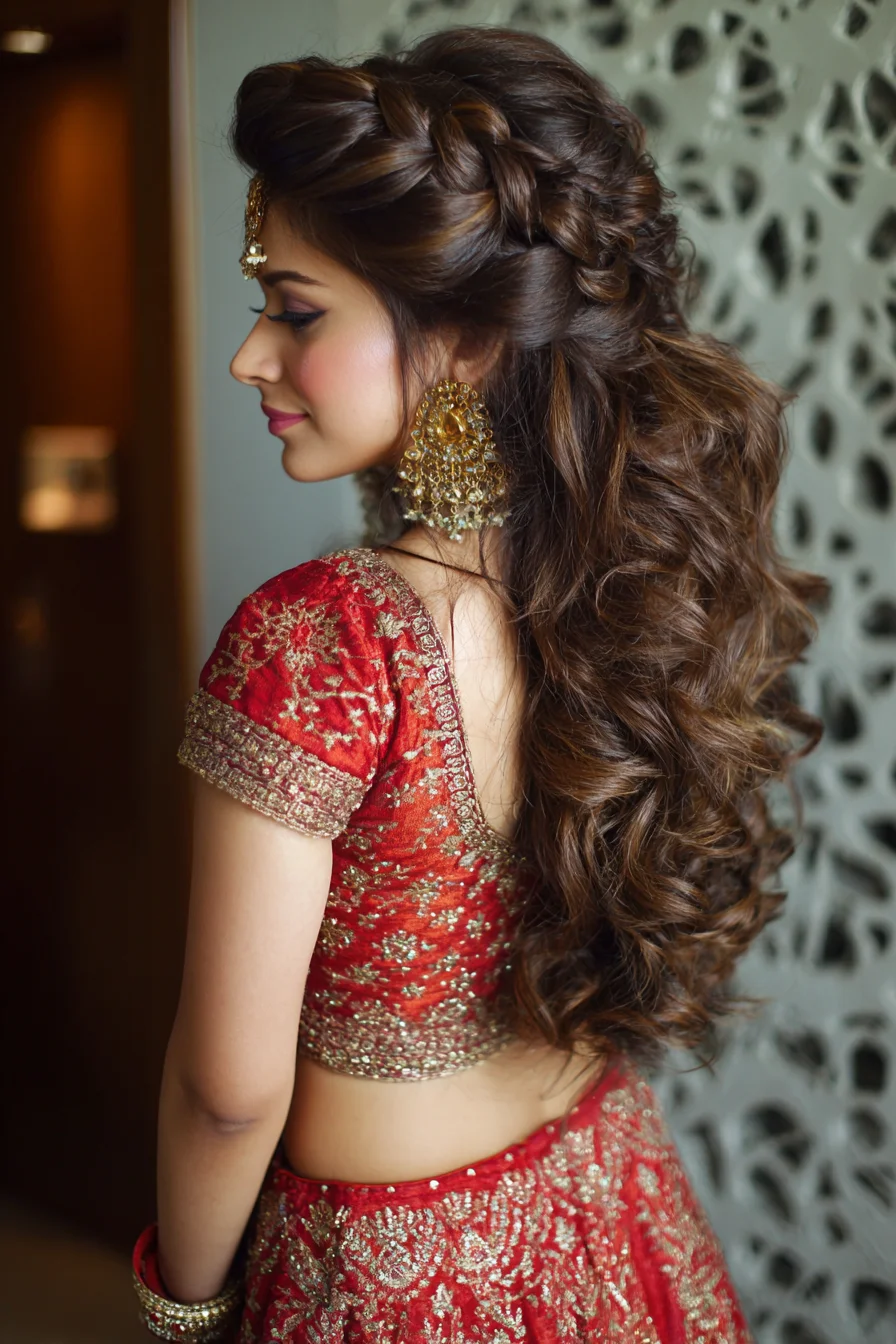 Romantic Half-Up Crown with Big Hollywood Curls