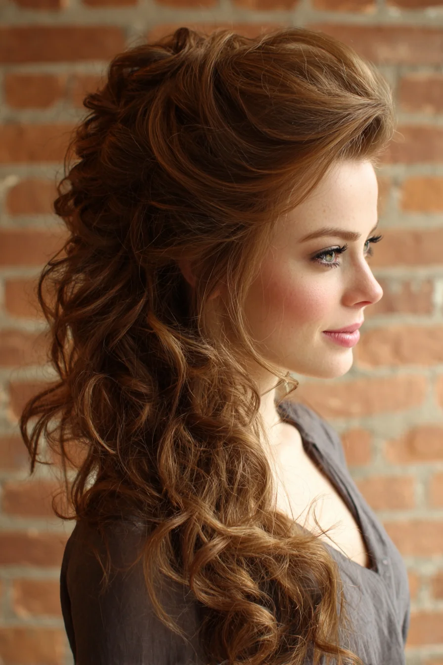 Romantic Half-Up Hairstyle with Big Loose Curls and Volume