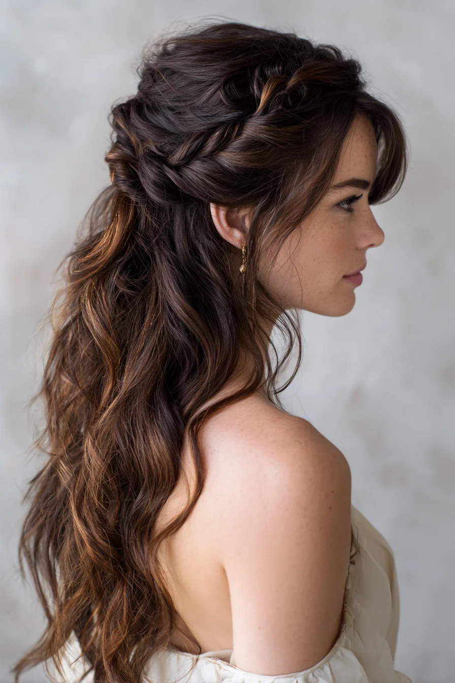 Romantic Half-Up Twist with Loose Beachy Waves