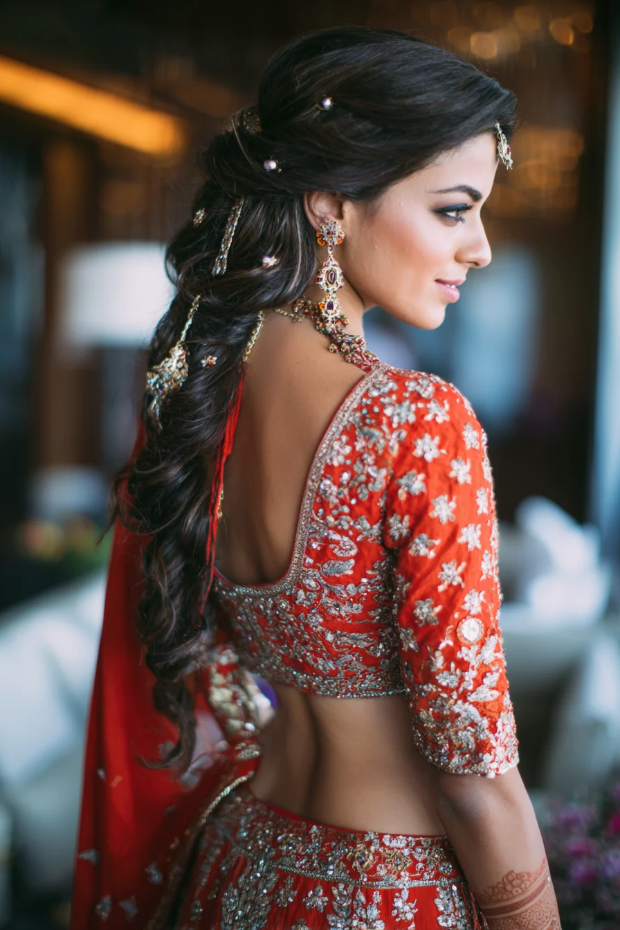 Romantic Half-Up Twisted Braid with Bridal Jewelry