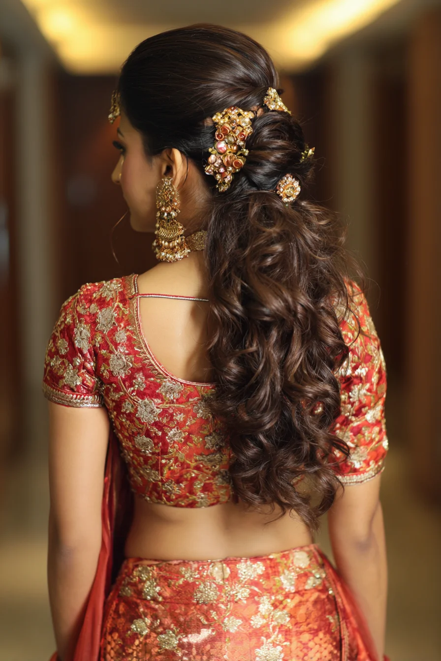 Romantic Half-Up Twisted Pony with Floral Hair Jewelry