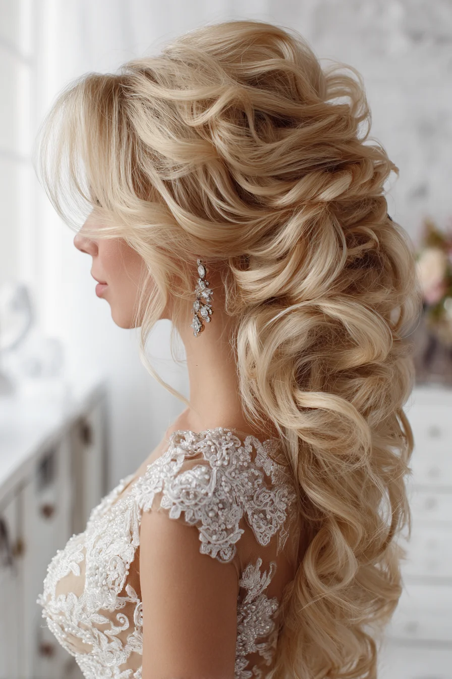 Romantic Half-Up with Big, Textured Curls and Volume