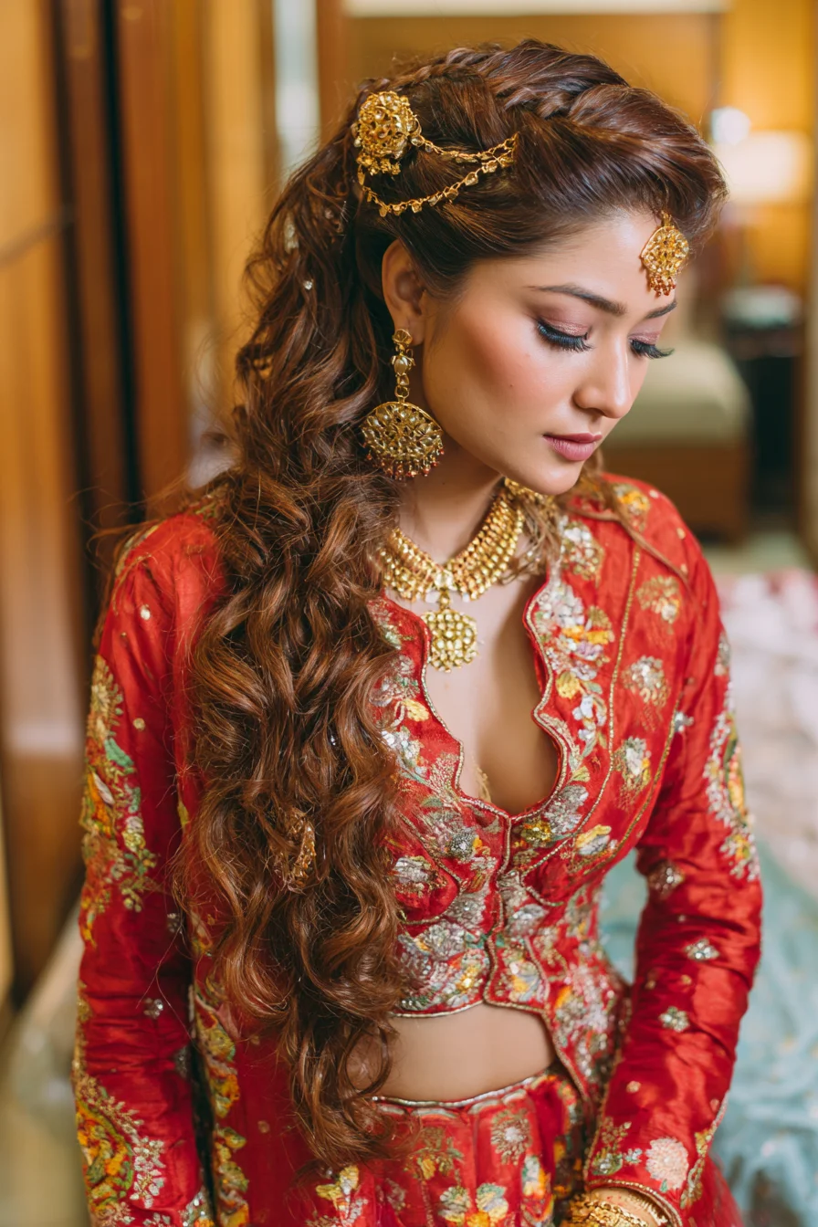 Romantic Half-Up with Braids and Loose Curls for Weddings