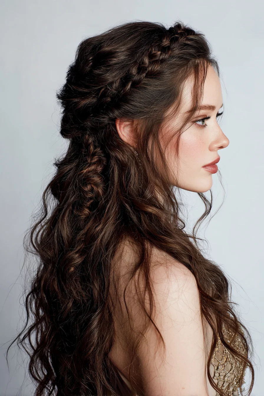 Romantic Half-Up with Braids and Messy Waves Style