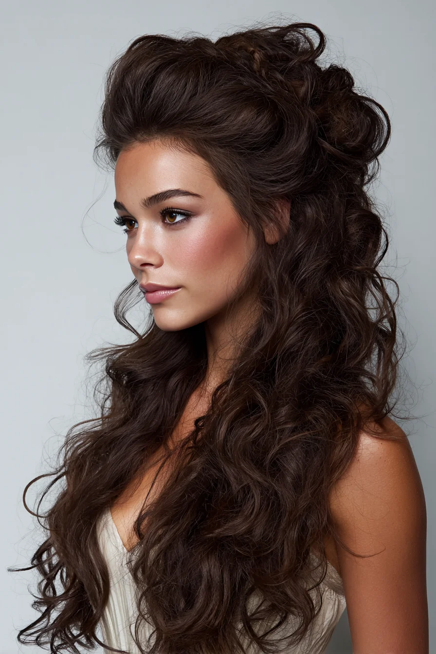 Romantic Half-Up with Tousled Waves for Volume