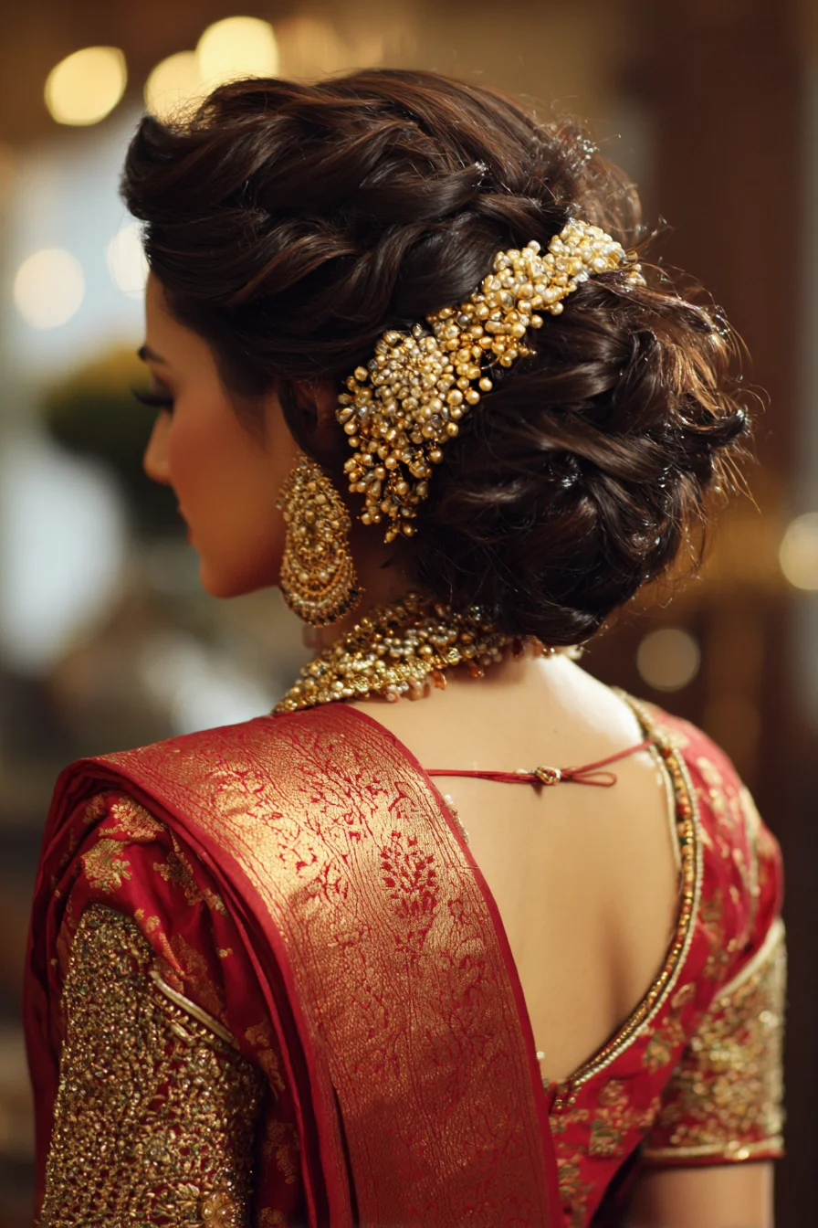 Romantic Low Bun Adorned with Traditional Gold Jewelry