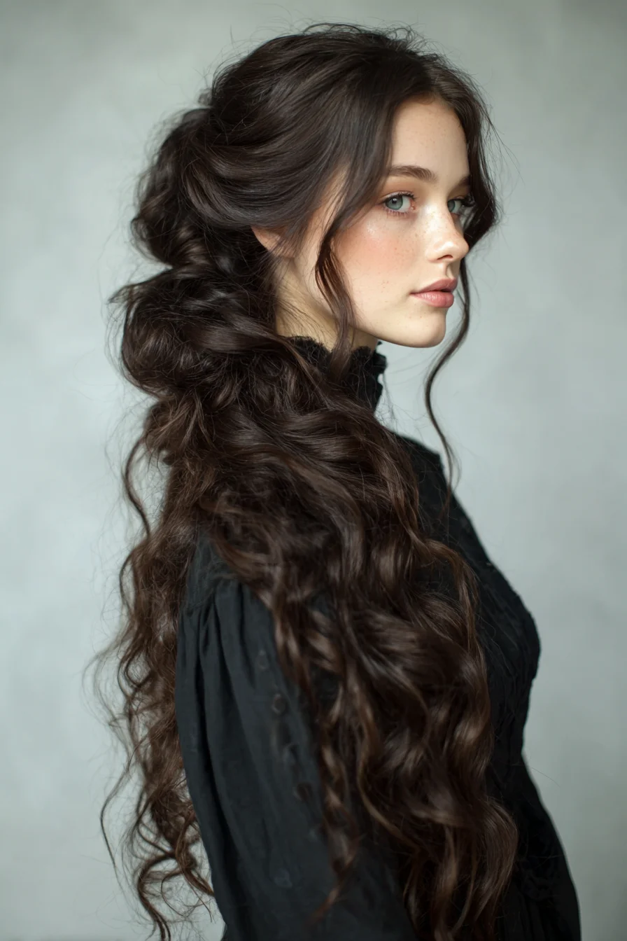 Romantic Low Pony with Loose Waves and Face-Framing