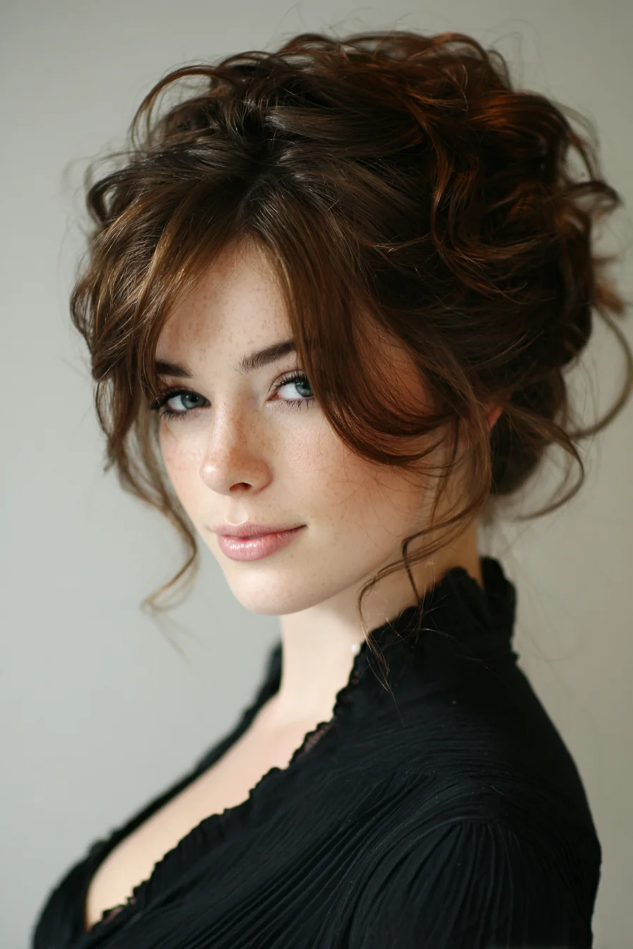 Romantic Messy Updo with Face-Framing Tendrils