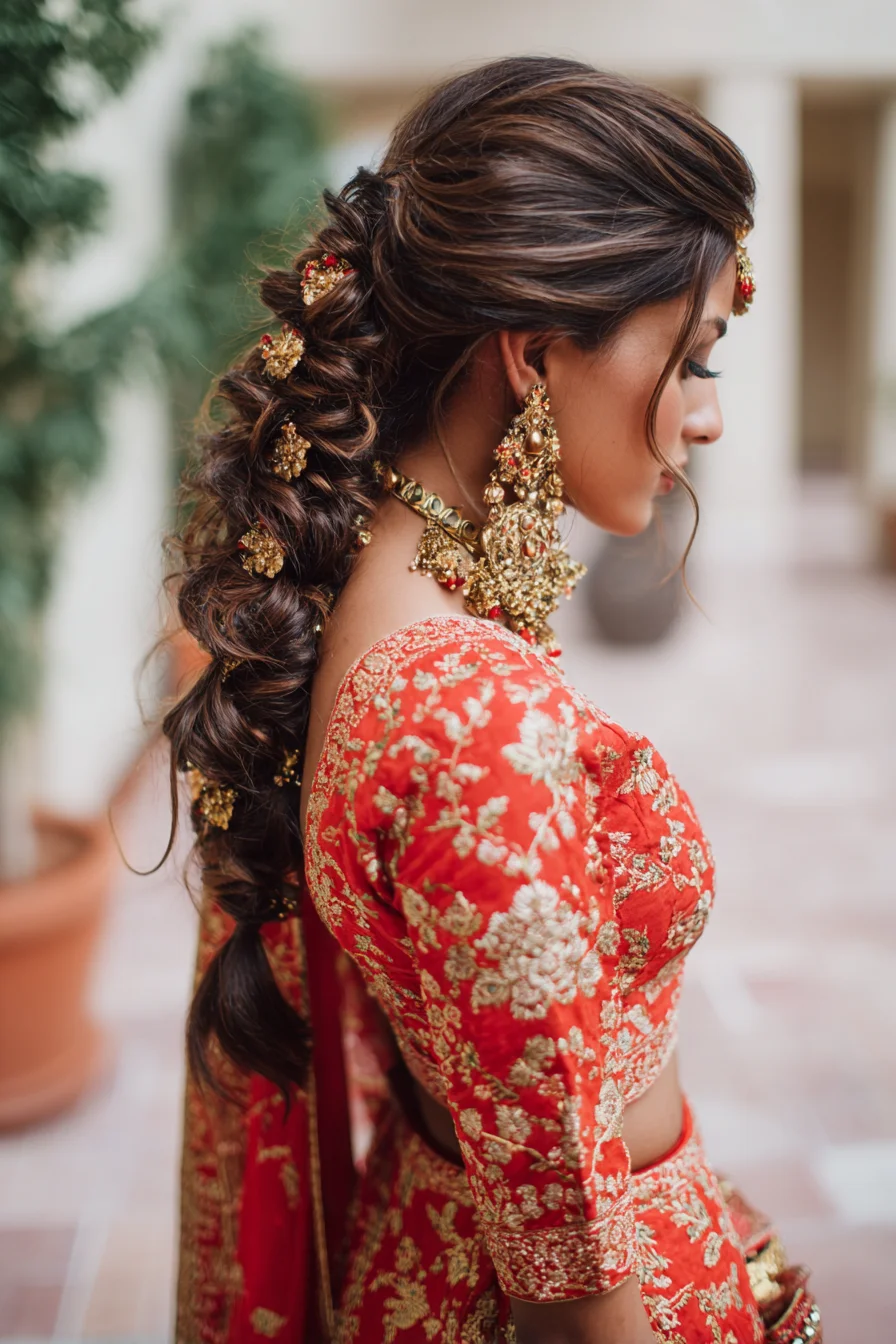 Romantic Puffed Braid with Gold Bridal Accents