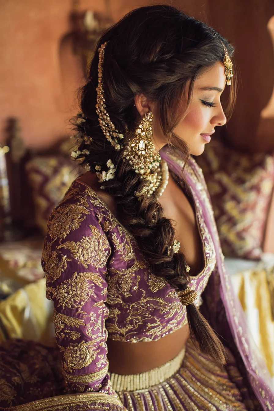 Romantic Side Braid with Floral and Pearl Accessories