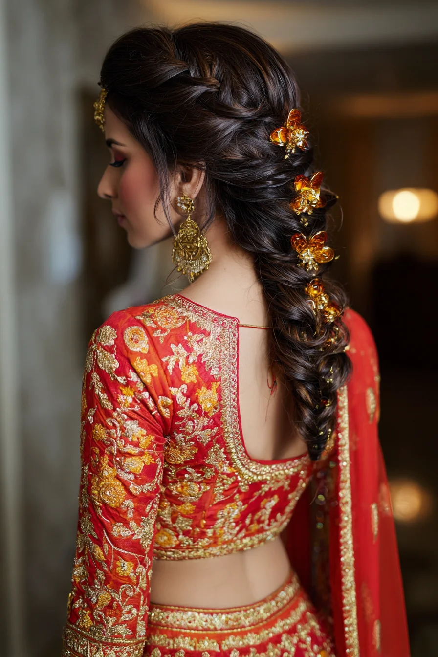 Romantic Side-Fishtail with Gold Floral Accessories