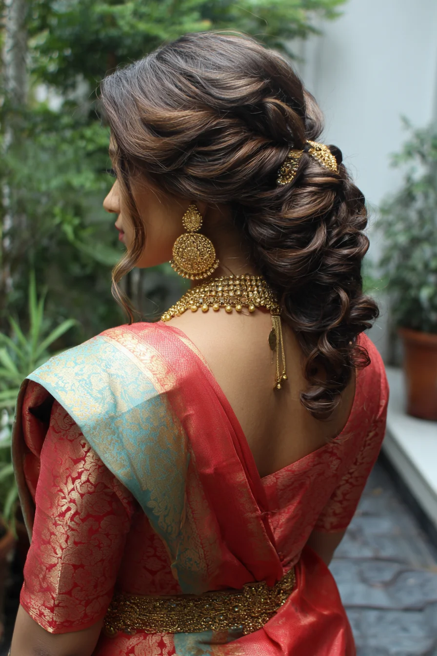 Romantic Side-Swept Twisted Pony for Saree or Bridal