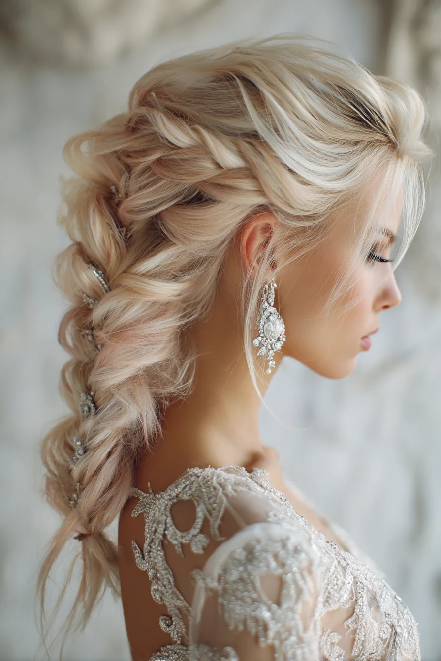 Romantic Textured Braid with Jeweled Accents for Brides