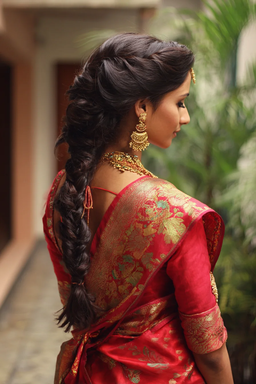 Romantic Textured Braid with Soft Twists for Saree or Special Occasion