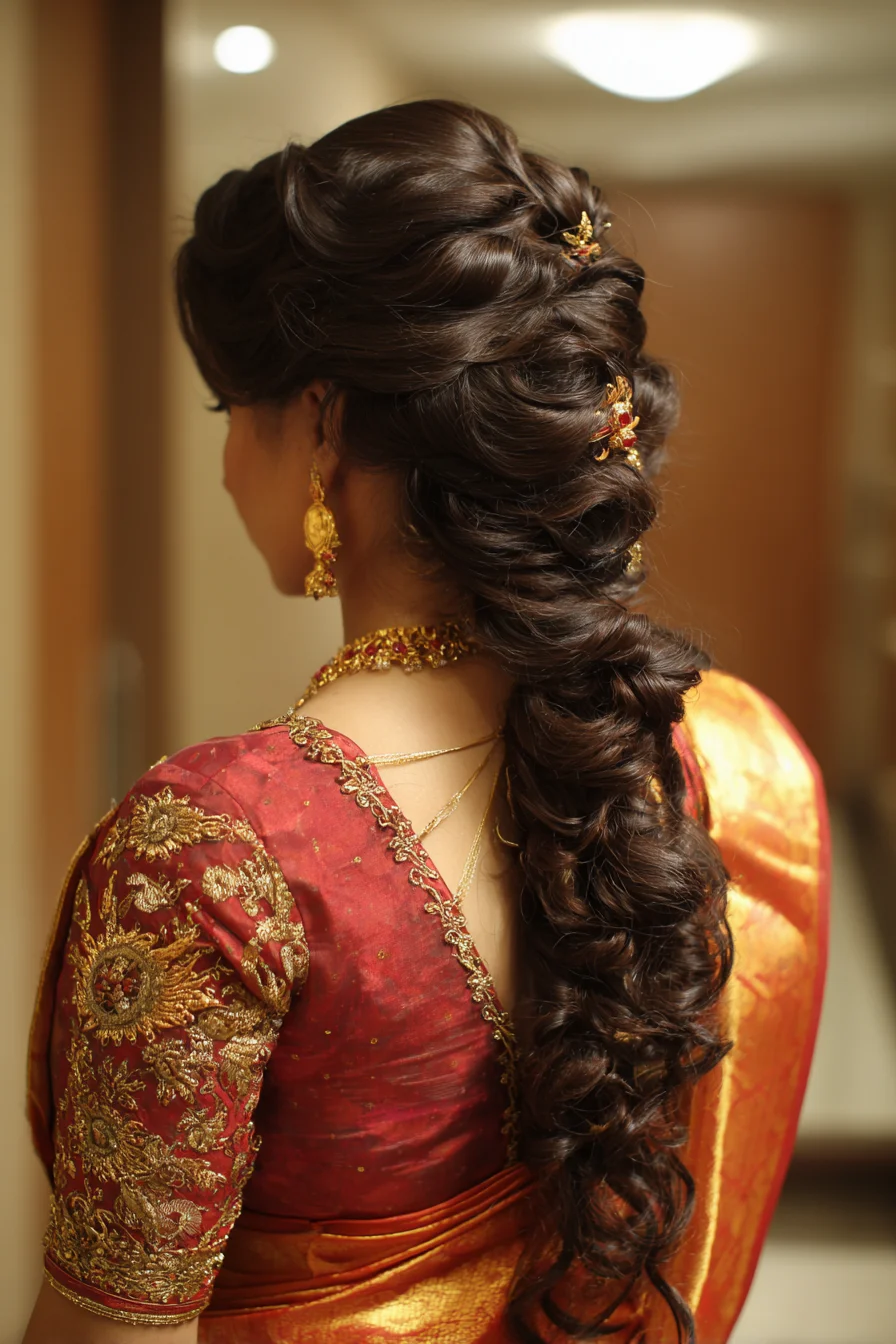 Romantic Twisted Cascade Braid with Gold Accents