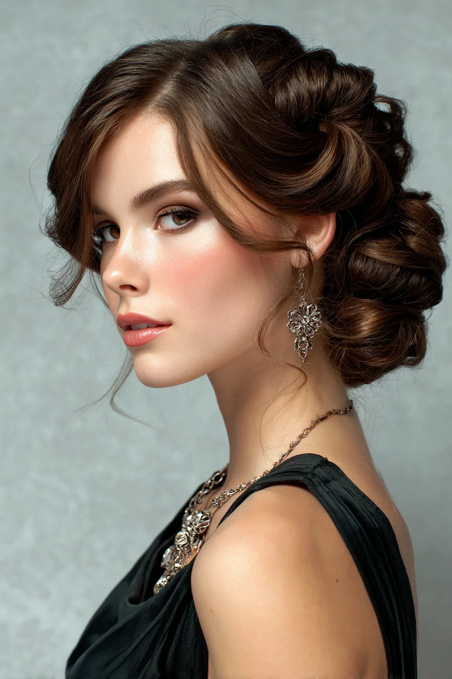 Romantic Twisted Low Bun with Face-Framing Curls