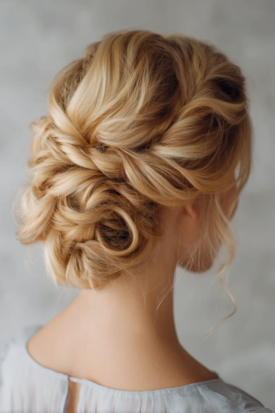 Romantic Twisted Low Updo with Soft Face-Framing Pieces