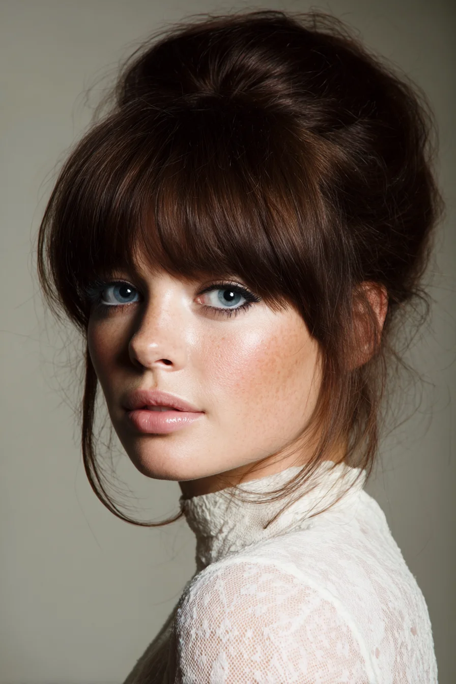 Romantic Voluminous Chignon with Soft Face-Framing Bangs
