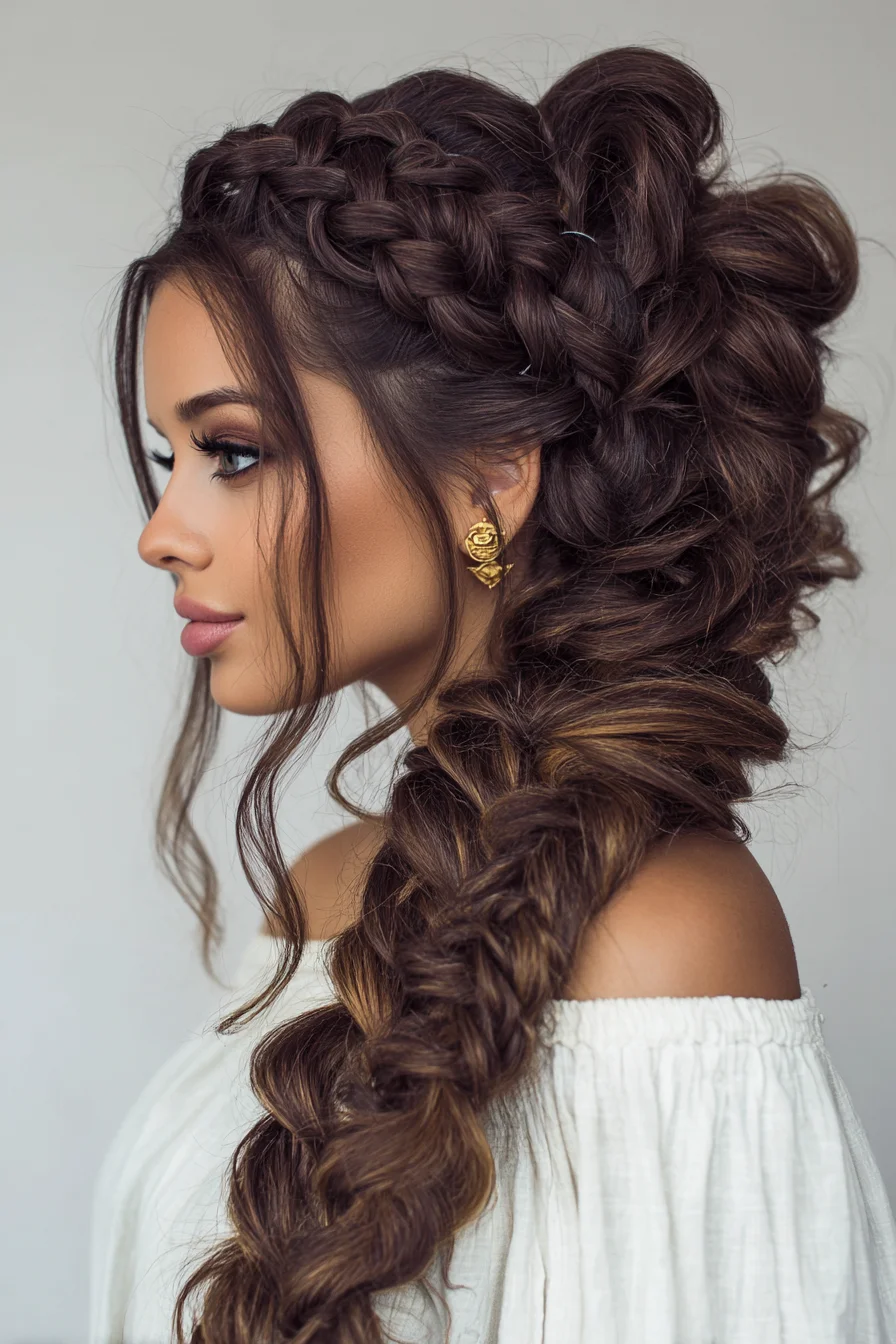 Romantic Voluminous Side Braid with Braided Crown