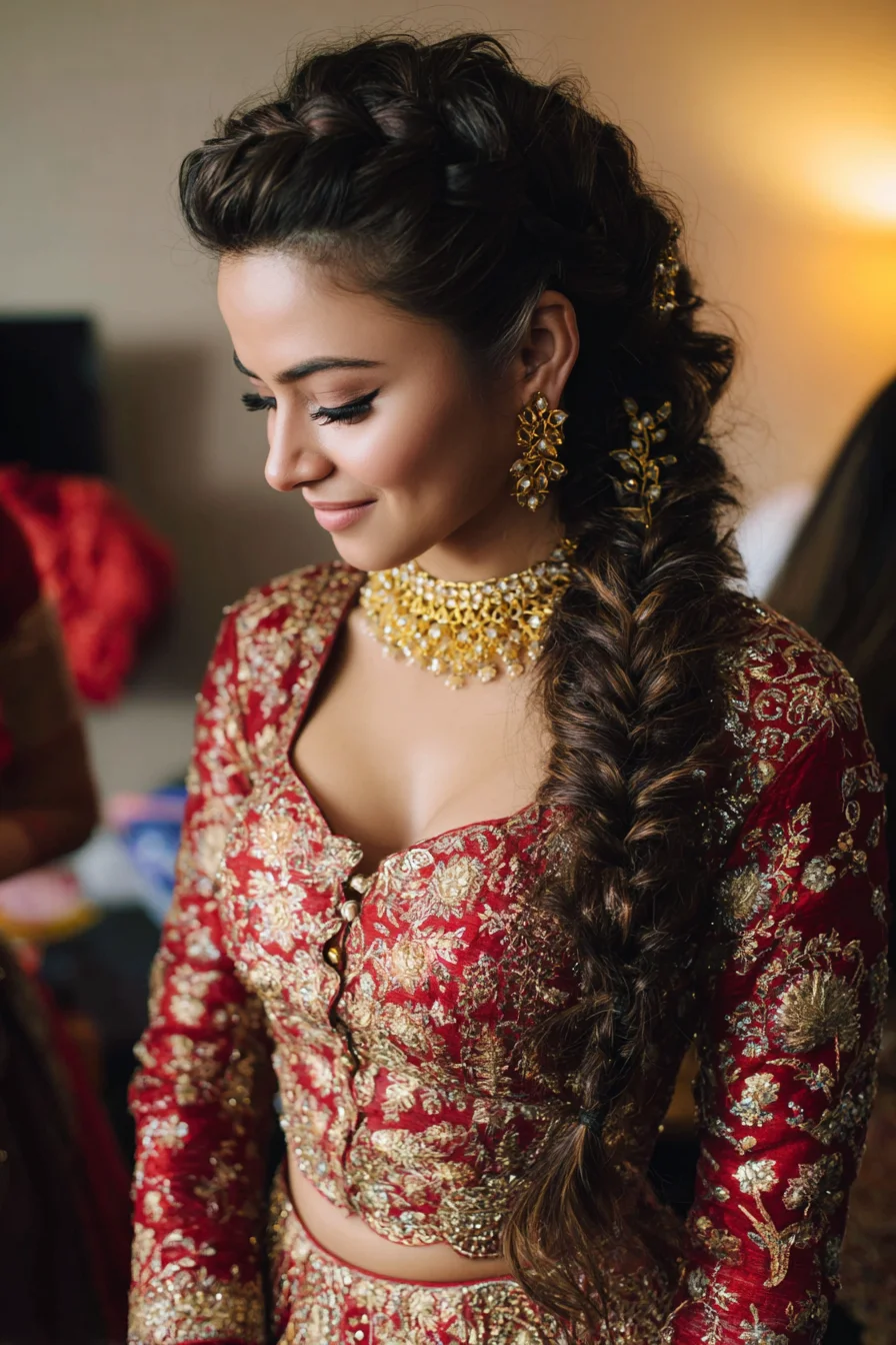 Romantic Voluminous Side Fishtail with Braided Crown