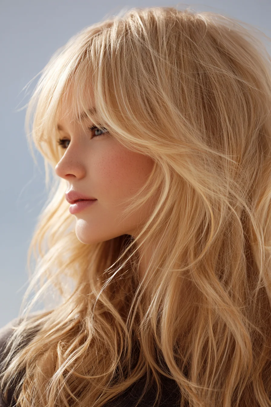 Shaggy Curtain Bangs with Beachy Layered Waves