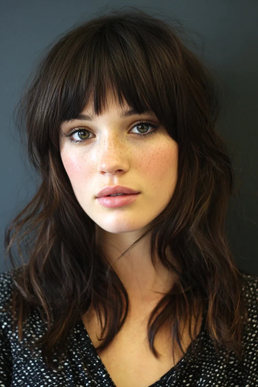 Shaggy Layered Cut with Soft Curtain Bangs for Effortless Texture