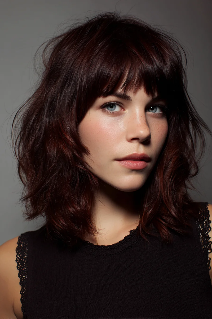 Shaggy Lob with Textured Bangs and Tousled Waves