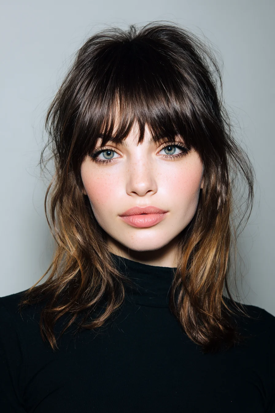 Shaggy Lob with Wispy Curtain Bangs and Texture