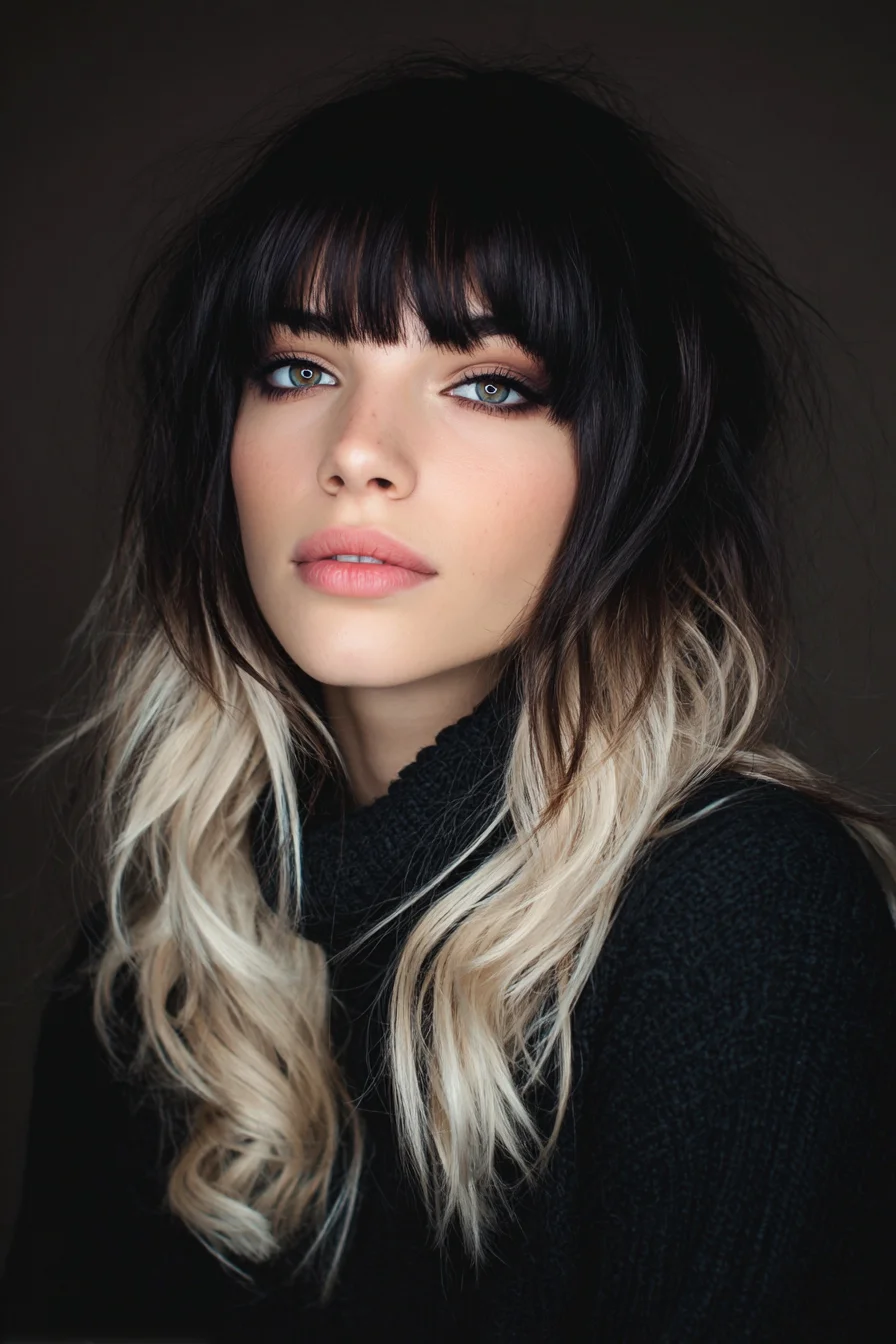 Shaggy Ombre Layers with Blunt Curtain Bangs Style