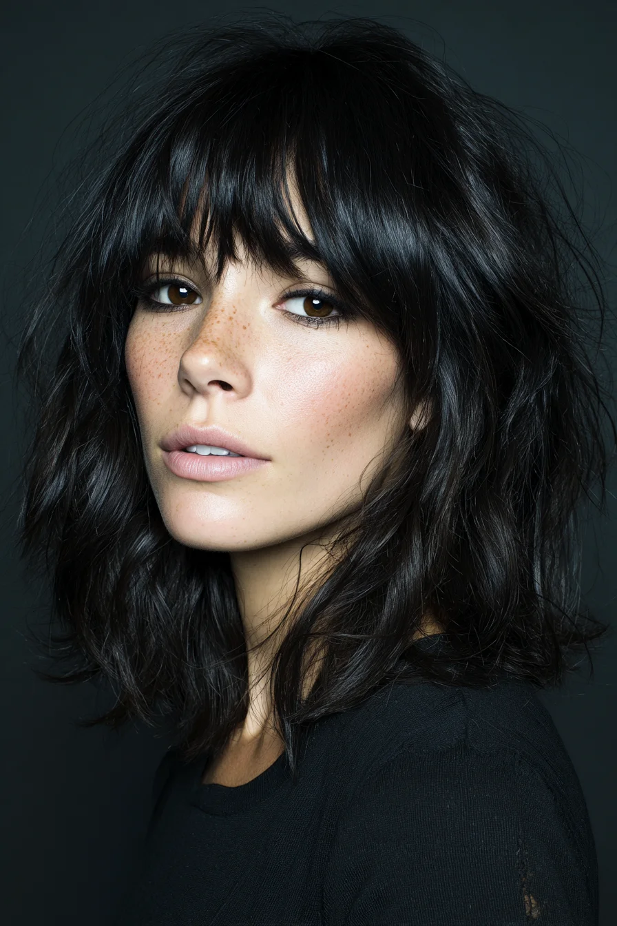 Shaggy Textured Lob with Wispy Curtain Bangs