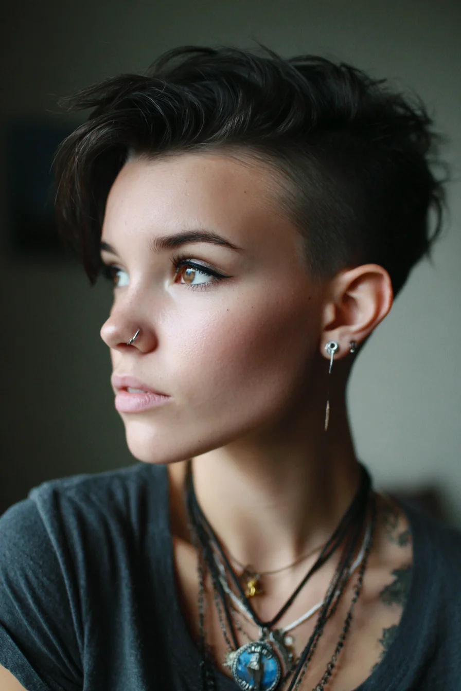 Shaved Side Pixie with Tousled Top for Edge and Texture