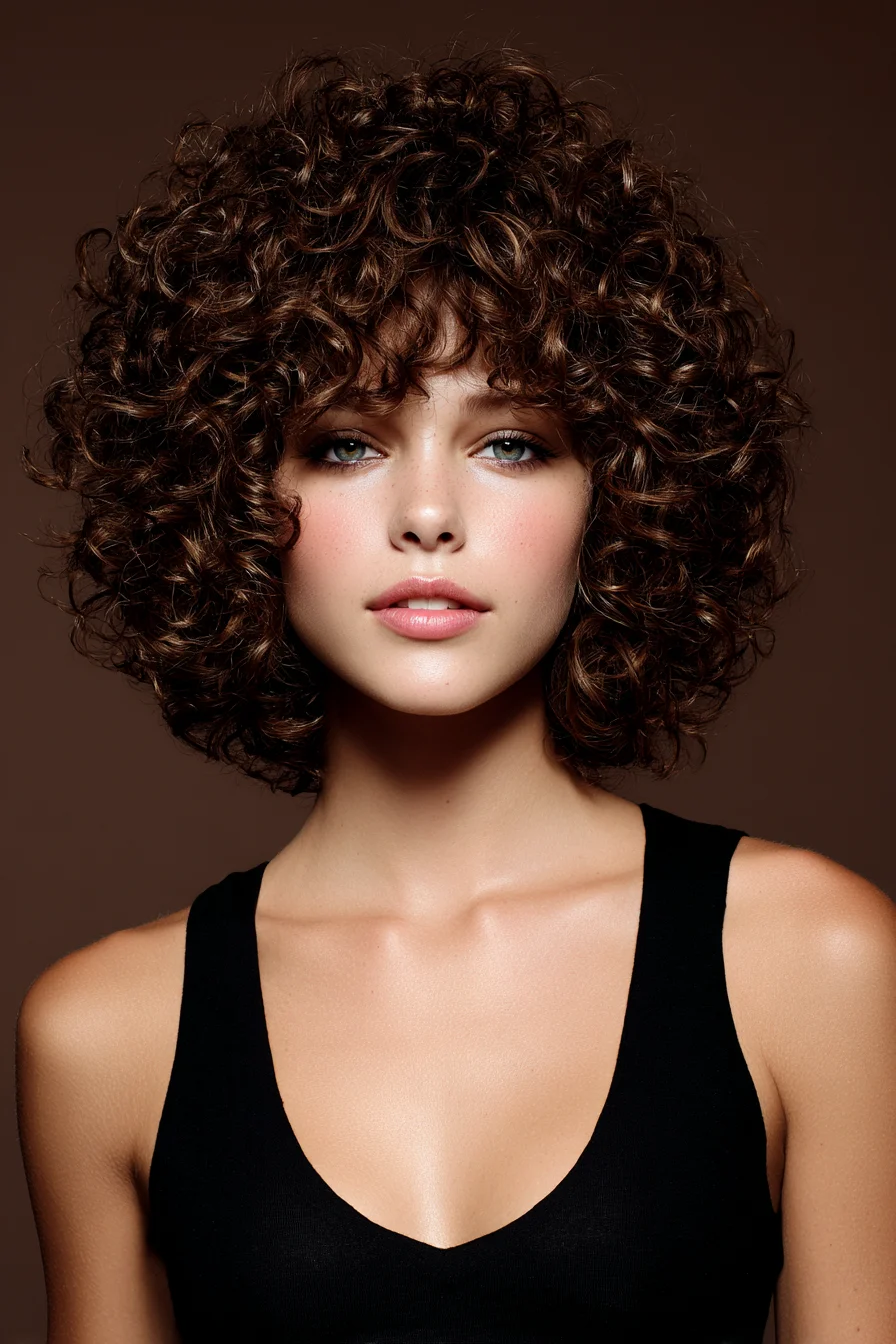 Short Curly Bob with Soft Bangs for Full Volume
