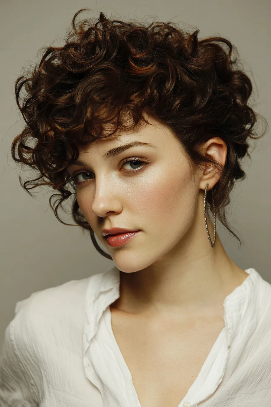 Short Curly Pixie with Tousled Fringe and Volume