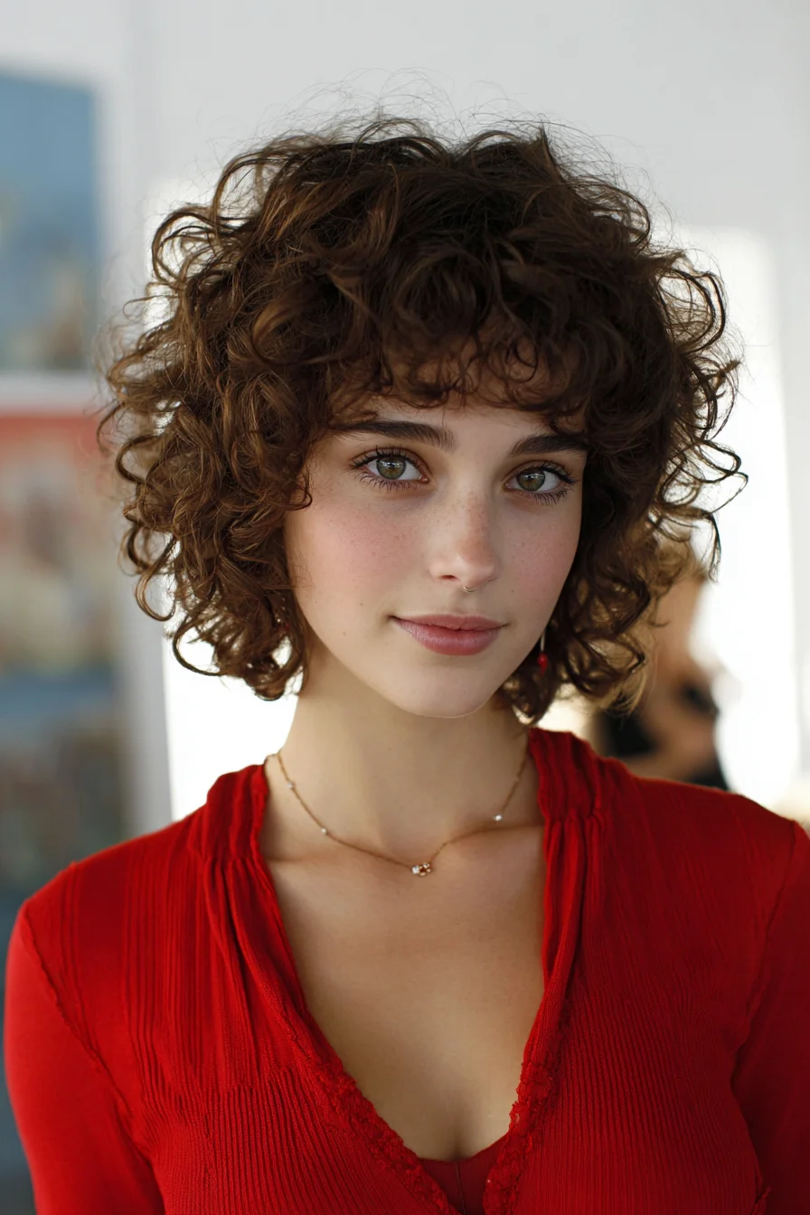 Short Curly Shag with Soft Bangs for Everyday