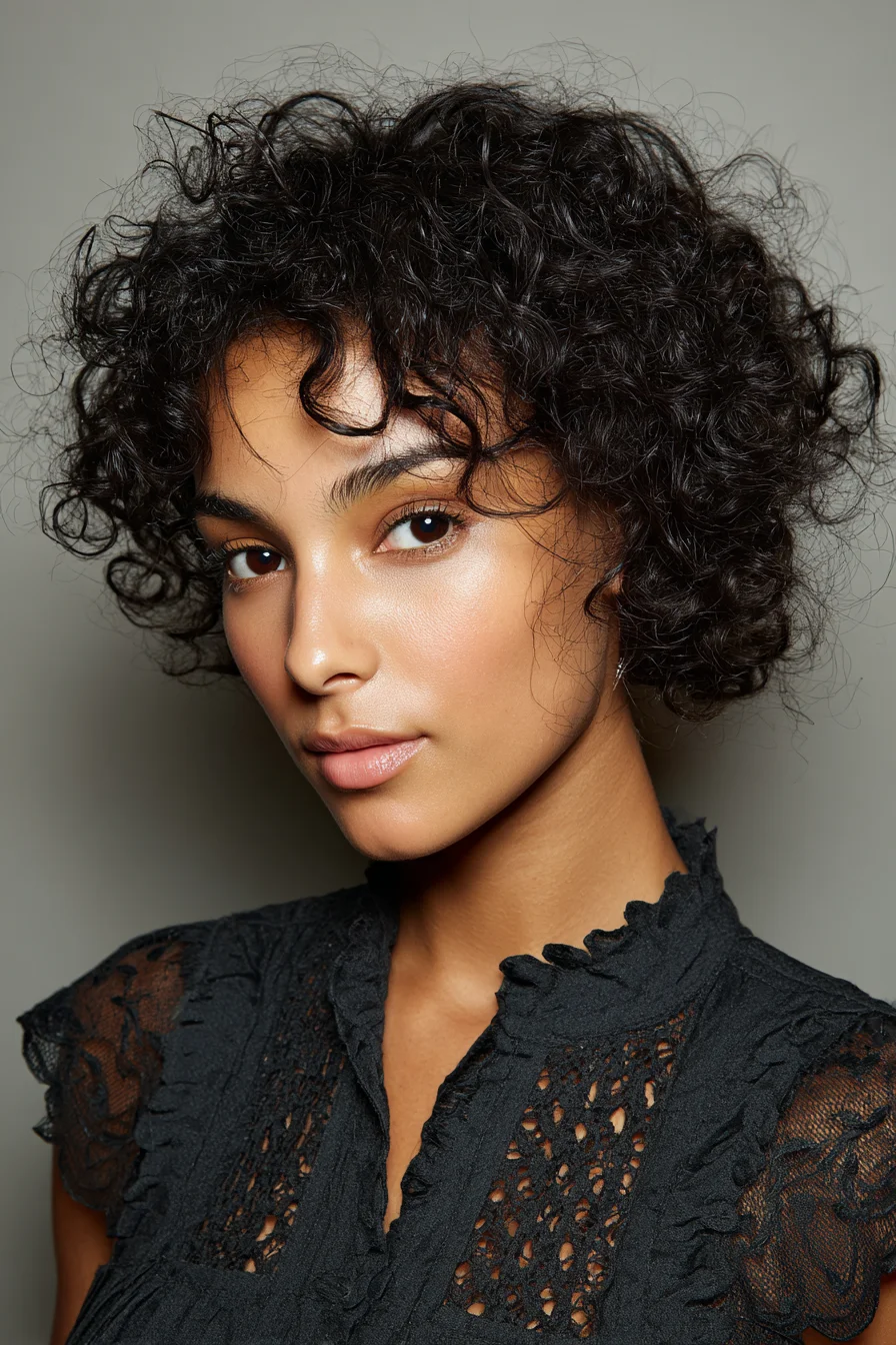 Short Messy Curls with Soft Face-Framing Fringe