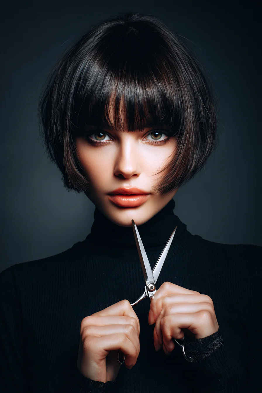 Short Textured Bob with Blunt Fringe Chic Everyday Cut