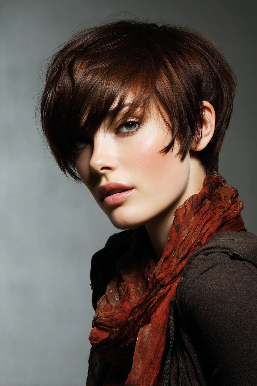 Short Textured Pixie with Long Side Fringe and Volume