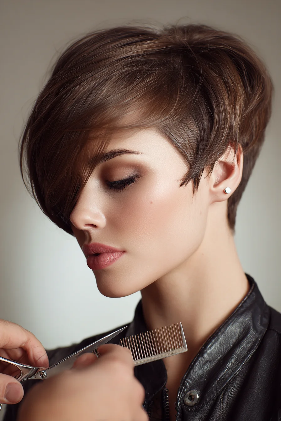 Short Textured Pixie with Long Side-Swept Bangs