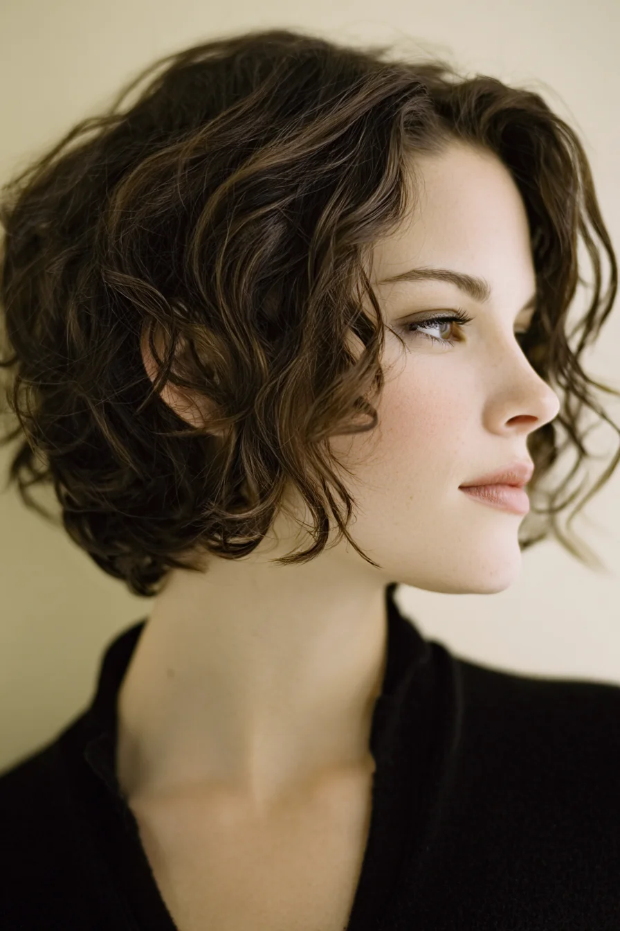 Short Tousled Curly Bob Soft Face-Framing Waves