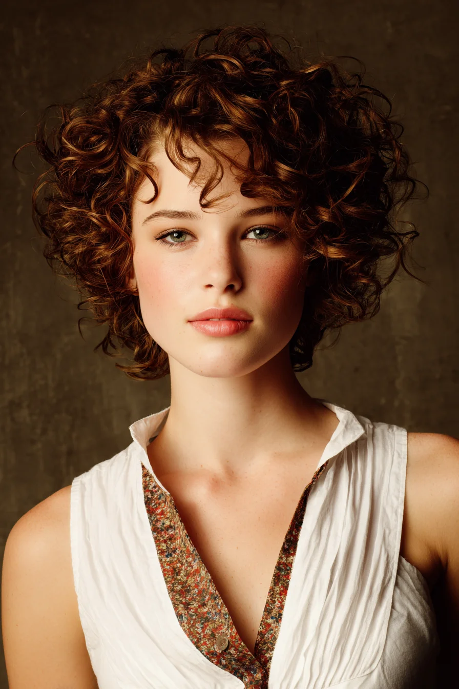 Short Tousled Curly Cut with Soft Face-Framing Curls
