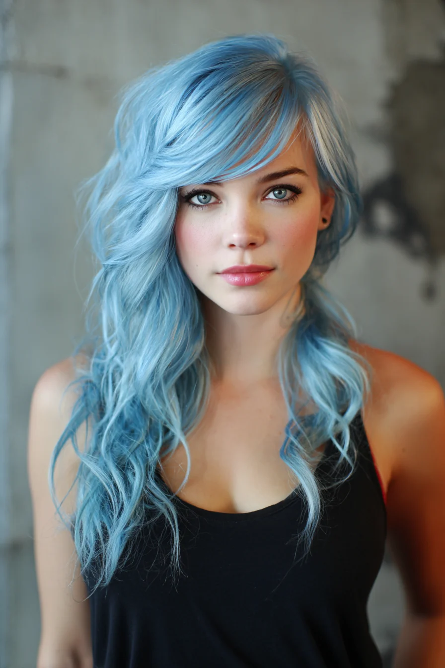 Side-Swept Beach Waves with Soft Curtain Bangs