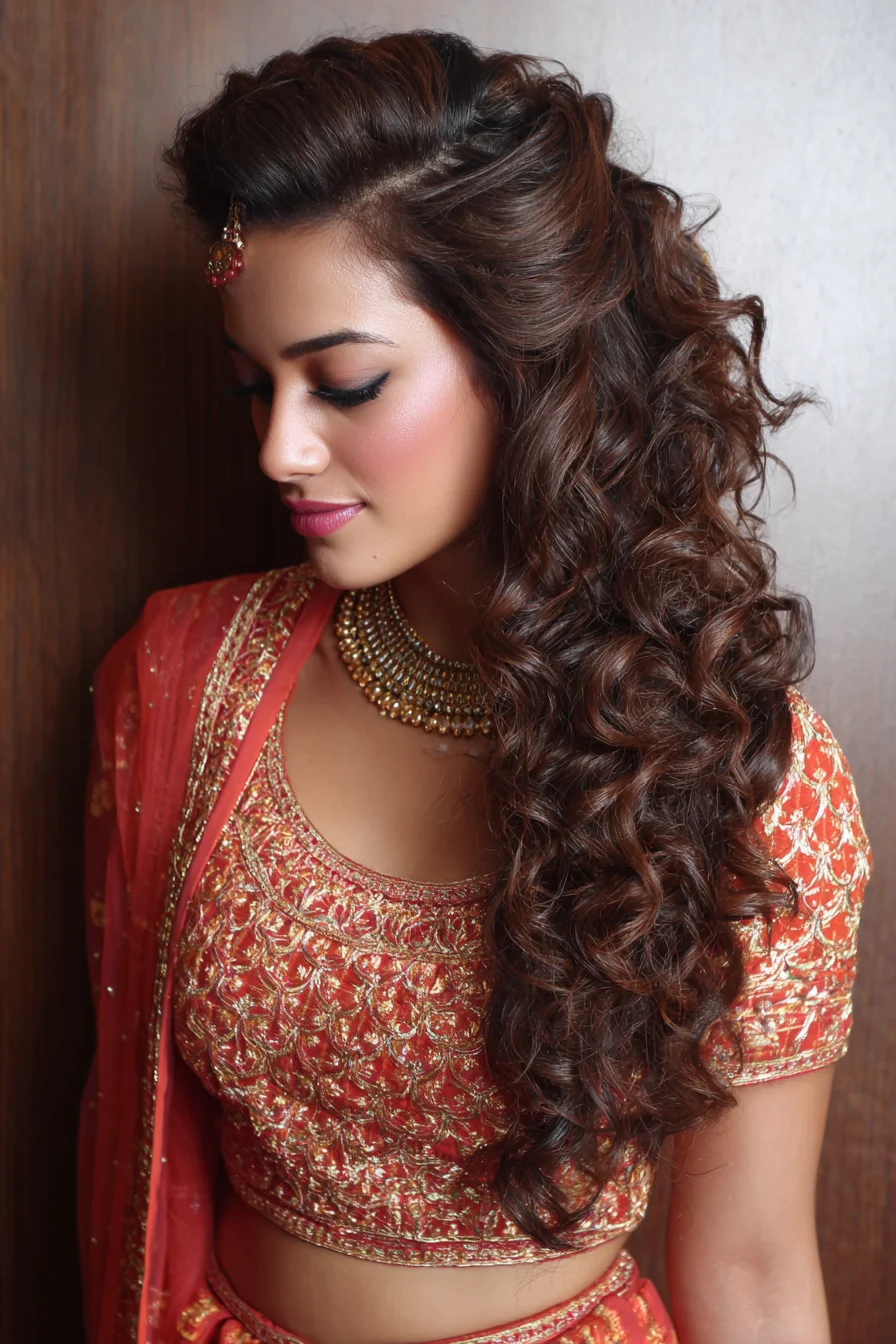 Side-Swept Curly Half-Up for Long, Thick Hair