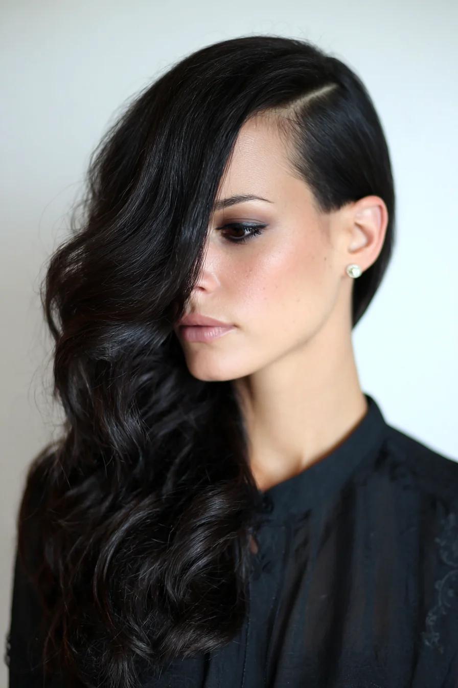 Side-Swept Glam with a Slicked Underside and Loose Waves